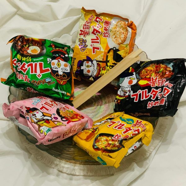 Samyang Ramen Value Pack – 5 Flavors in One Pack (Carbonara, Quattro Cheese, Cheese, Jjajang, and Original Hot Chicken) + 1 PAIR OF FREE CHOPSTICKS