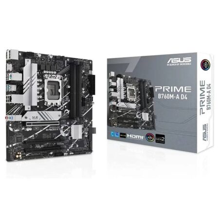 ASUS PRIME B760M-A D4 Motherboard – Intel LGA1700 Micro-ATX | DDR4 Support, PCIe 4.0, Dual M.2, 2.5Gb LAN, 12th/13th/14th Gen CPU Compatible