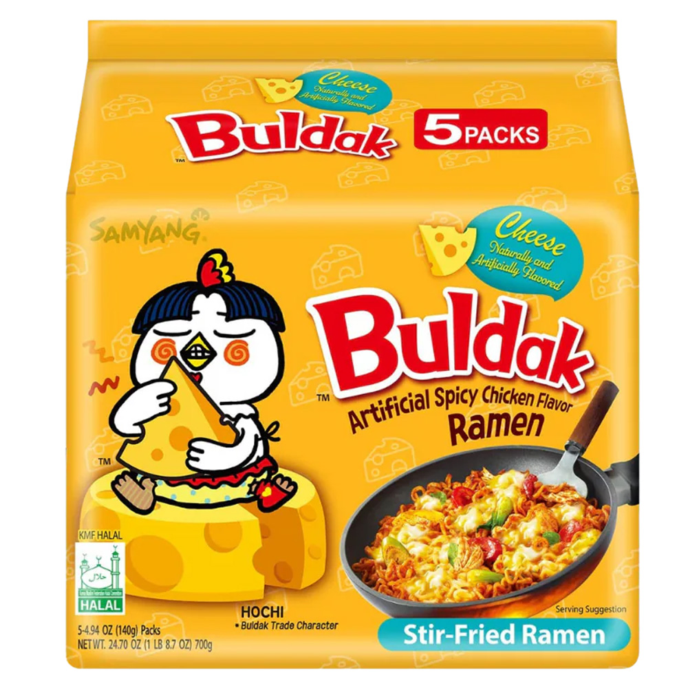 Samyang Buldak Cheese Ramen – Hot Chicken Flavor – Korean Spicy Instant Noodles – 5 Pack