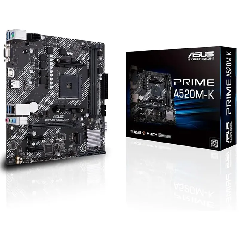 ASUS PRIME A520M-K AM4 Micro-ATX Motherboard – DDR4, Dual PCIe, M.2 & SATA, Ryzen 3000/4000/5000 Support